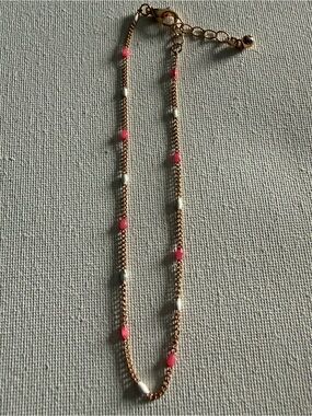 NEW Nordstrom Gold-Tone Anklet with Pink and White Beads